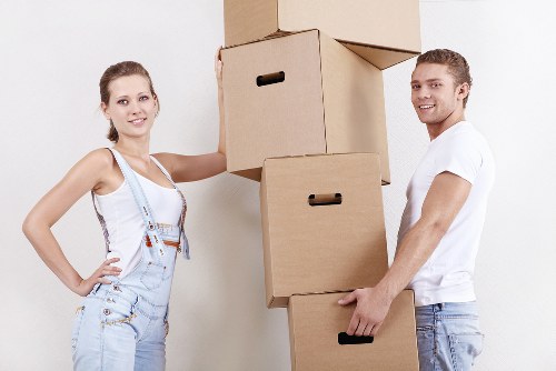 Packed moving boxes and furniture for a Hackney relocation